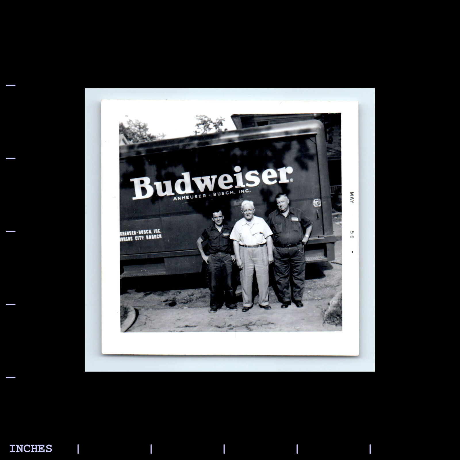 Vintage Square Photo MEN BY BUDWEISER DELIVERY TRUCK 1956