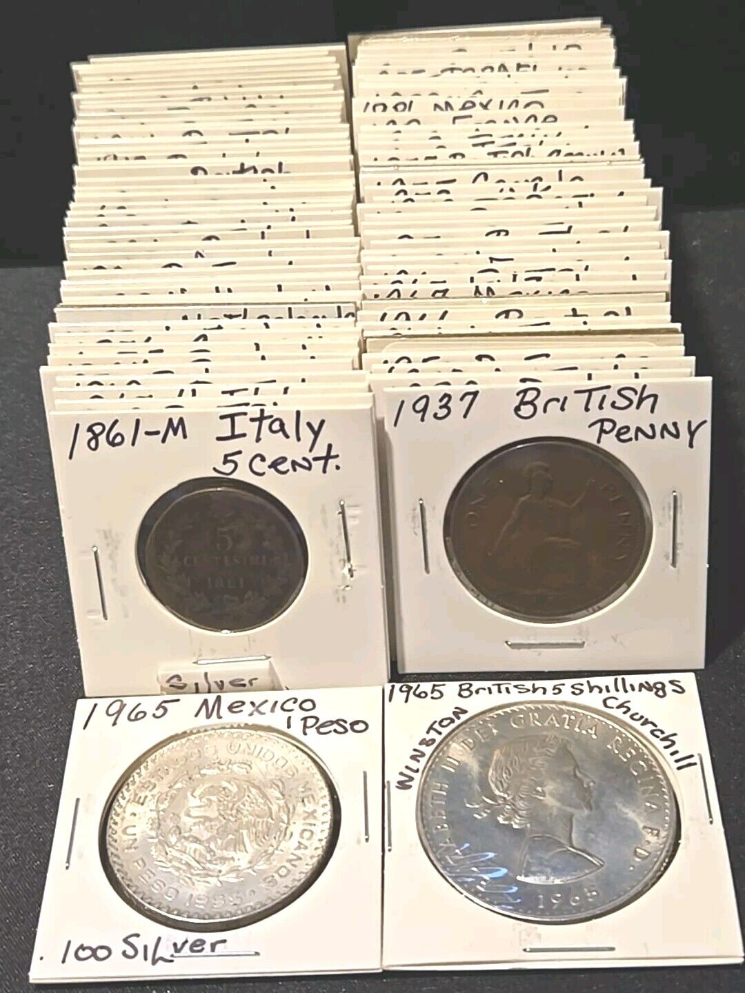 Mixed Lot 88 World Coins 1 Silver 1861-1990 In 2x2 Flips & Box