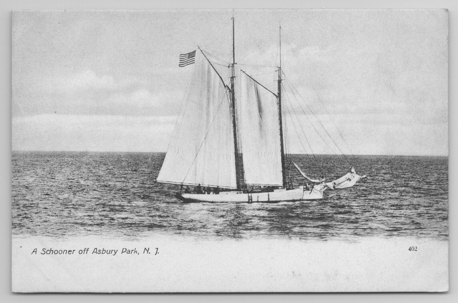 1901-1907 Postcard A Schooner Off Asbury Park New Jersey NJ Sail Boat