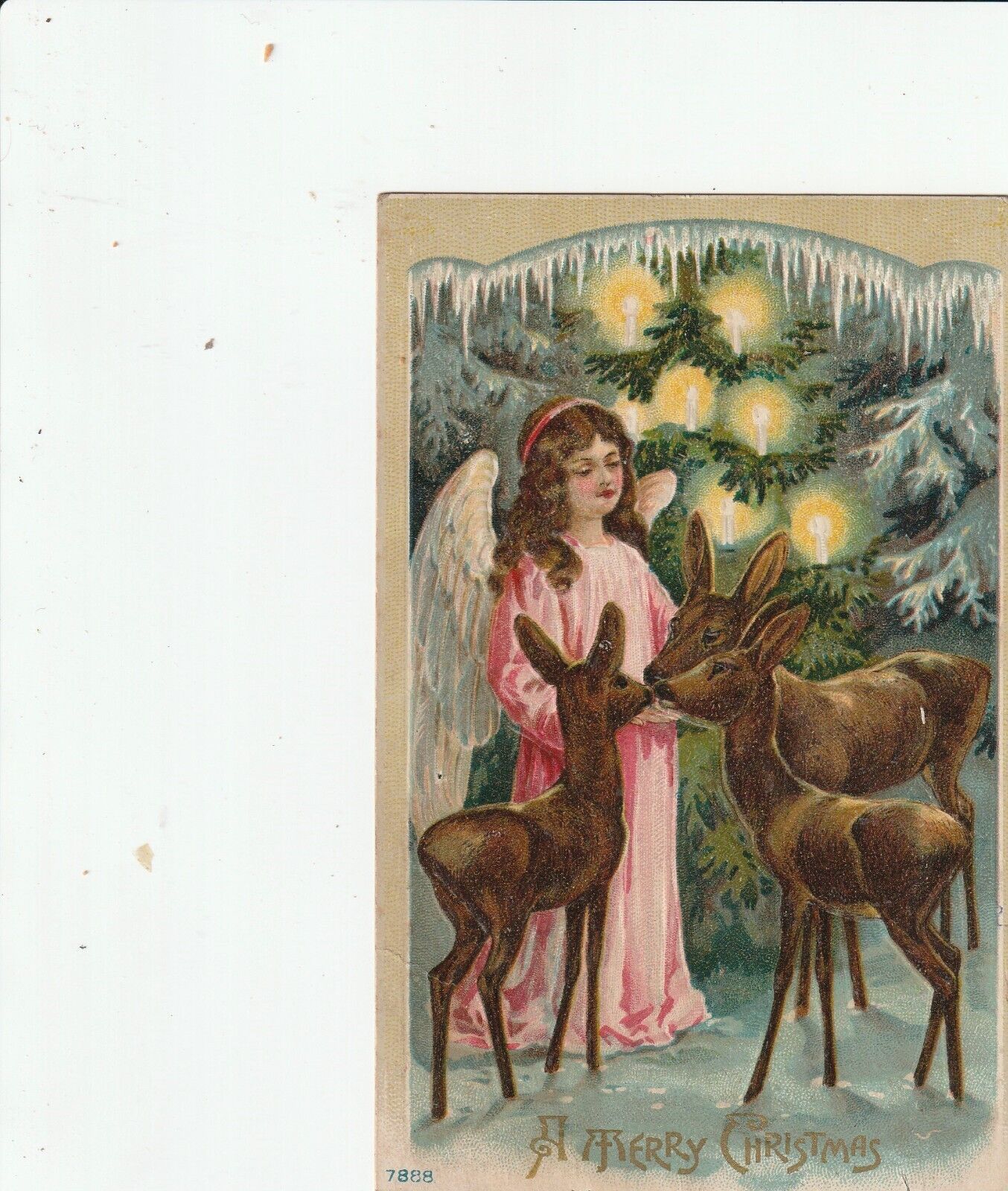 A Merry Christmas Embossed Angel & Deer, Postmarked 1912 at BOYDS, Maryland
