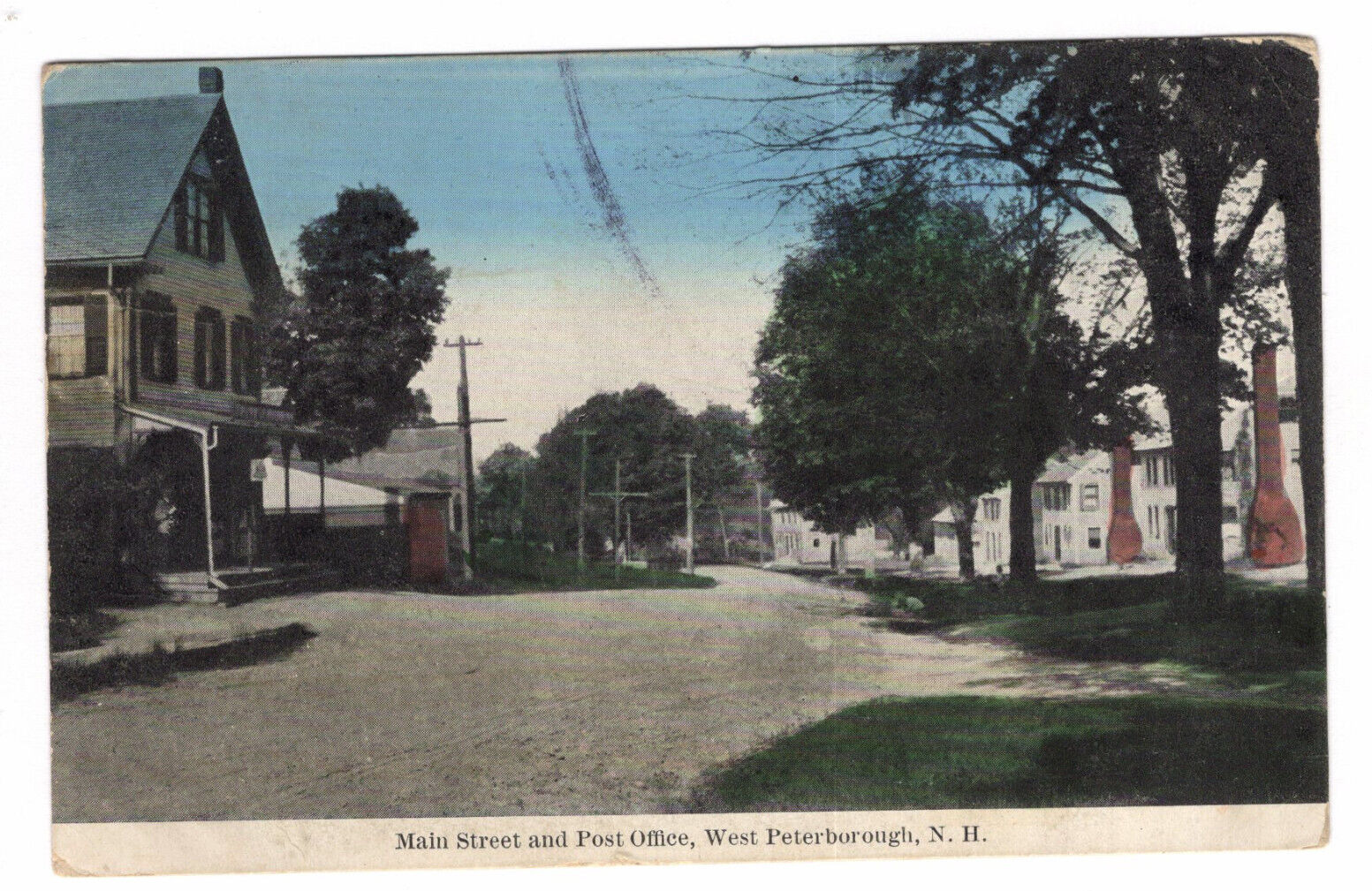 Vintage Postcard NH West Peterborough Main Street Post Office c1908 -*1570
