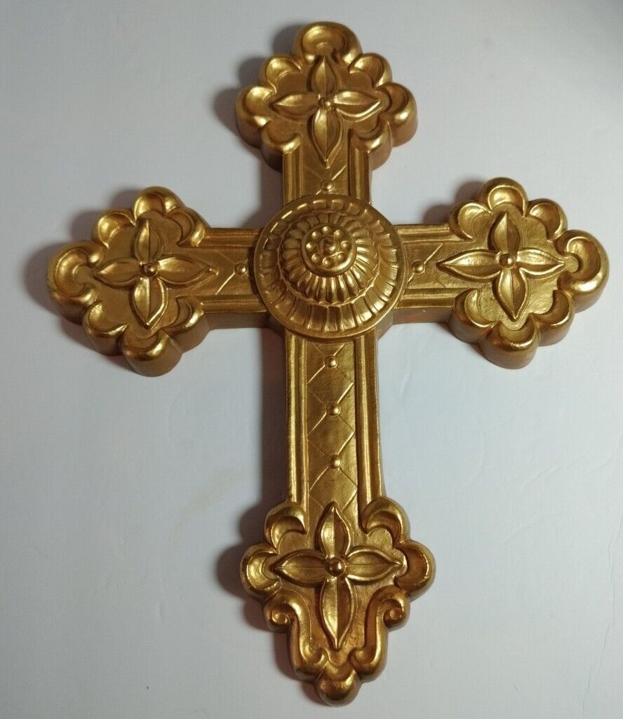 Vintage Home Interiors Homco Gold Cross Crucifix Wall Decor Roman Style
