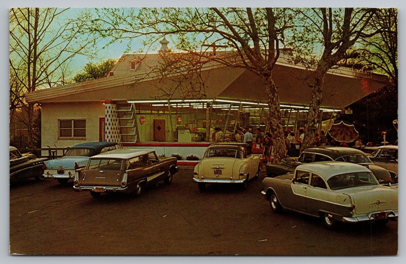 Martins Drive In Restaurant Lancaster PA Postcard Ice Cream Pontiac Plymouth Car