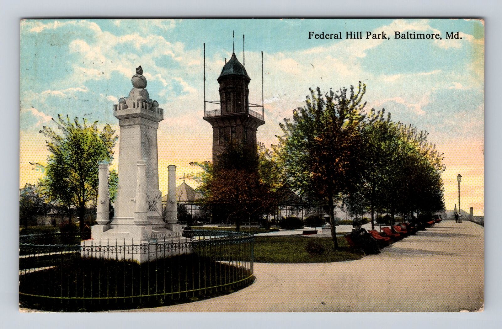 Baltimore MD-Maryland, Federal Hill Park, Antique, Vintage c1915 Postcard
