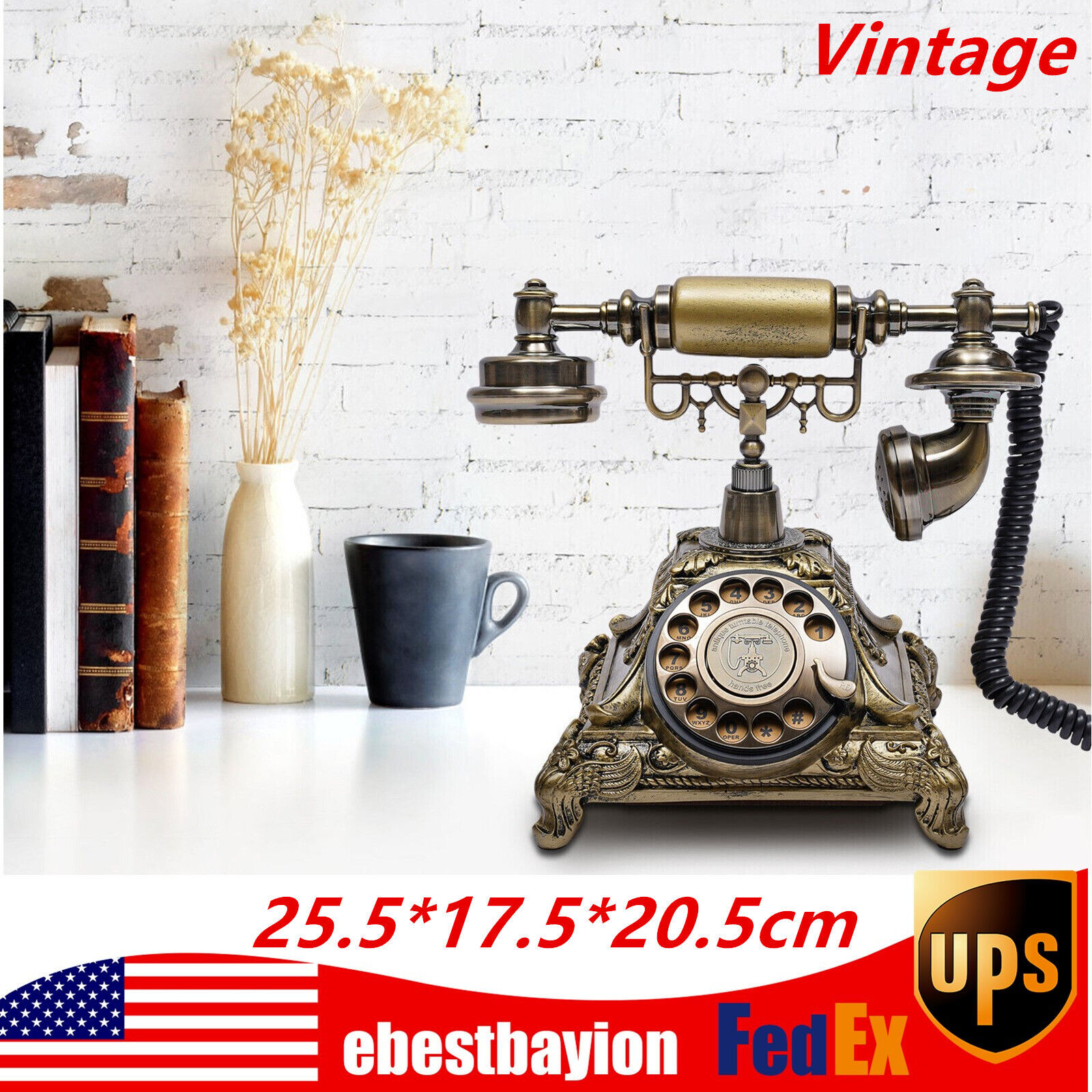 Antique Vintage Handset Old Telephone European Style Rotary Dial Phone Gold New