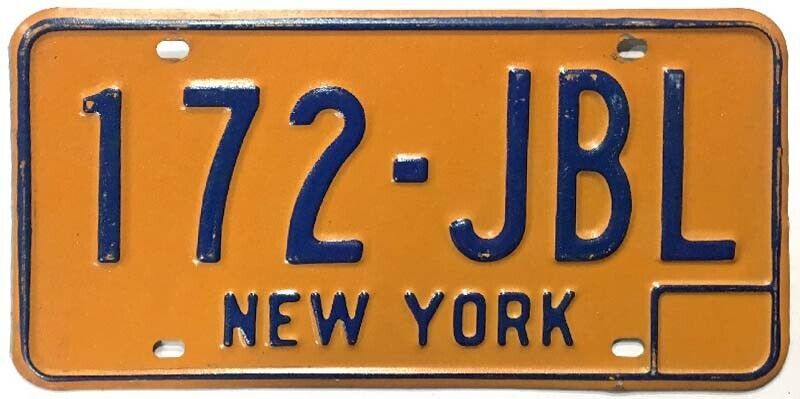Vintage Orange New York 1973-1986 License Plate 172-JBL Nassau County