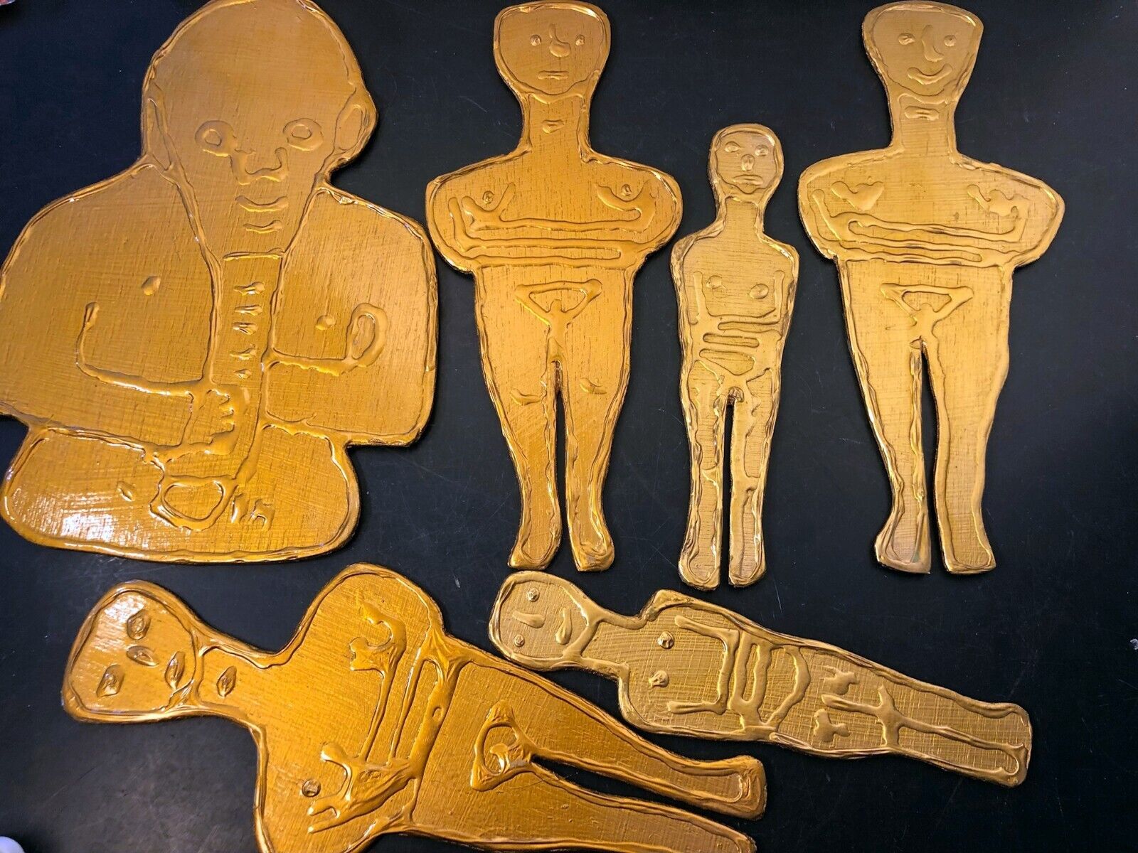 Vintage Gold Cycladic Idol Oscar Alien Figures Wood Folk Art