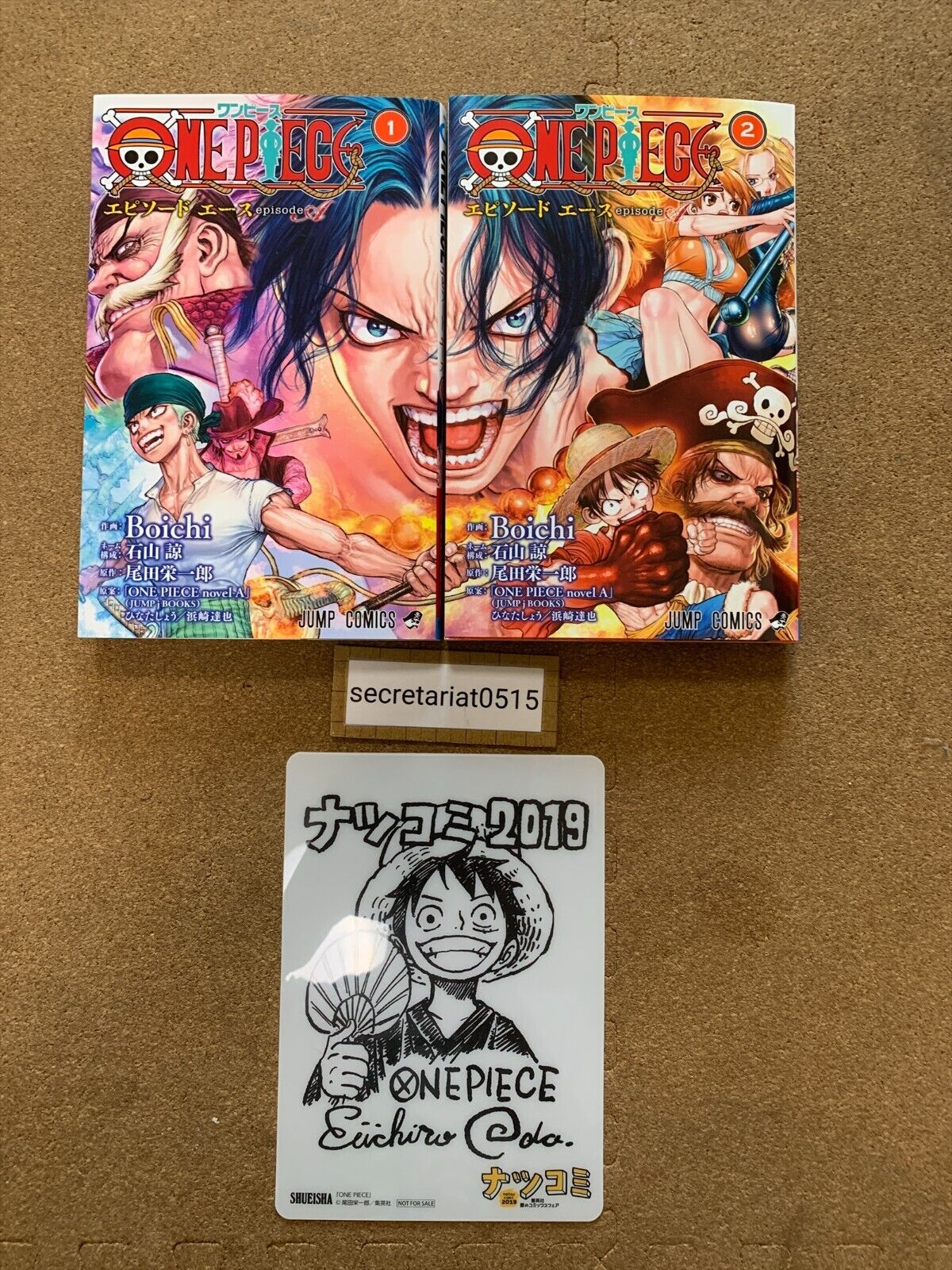 One Piece Episode Ace Comic Vol.1 and 2 w/ Luffy Card Autographed Eiichiro Oda