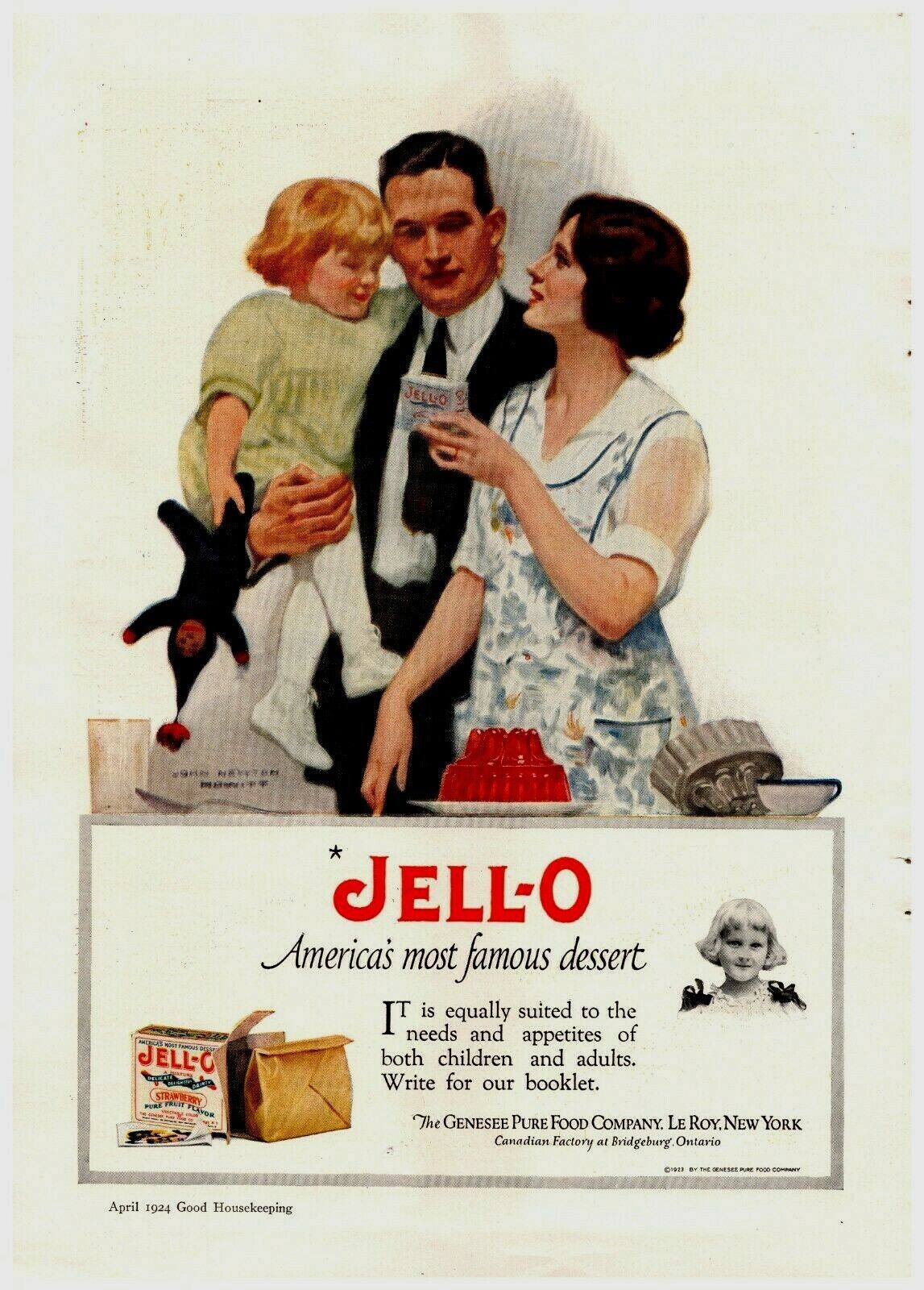 1924 Jello-O Vintage Print Ad Father Mother Daughter Americas Favorite Dessert 