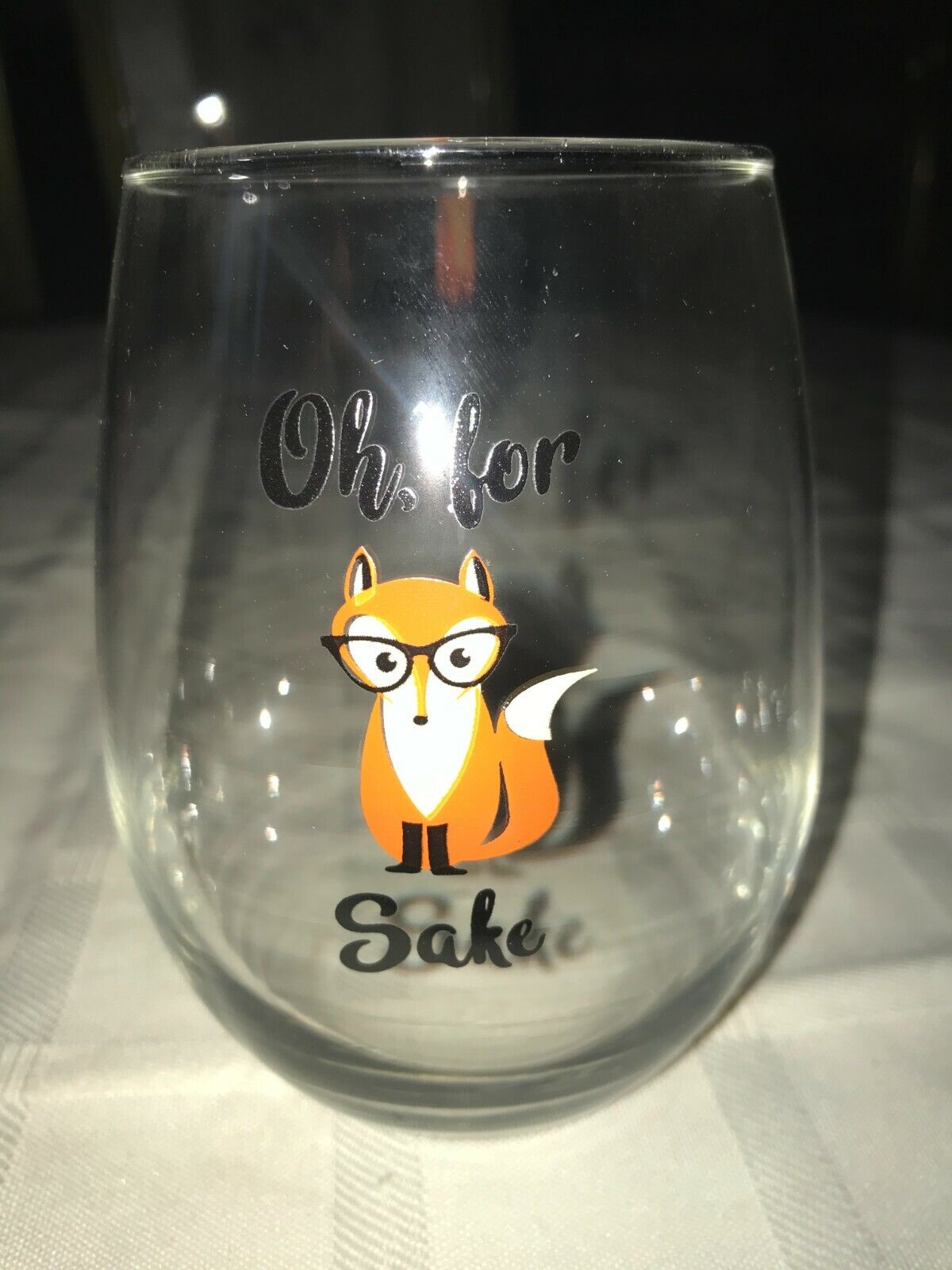 LIBBEY Clear OH, FOR FOX SAKE Spectacles 14oz Stemless WINE GLASS 4¼\