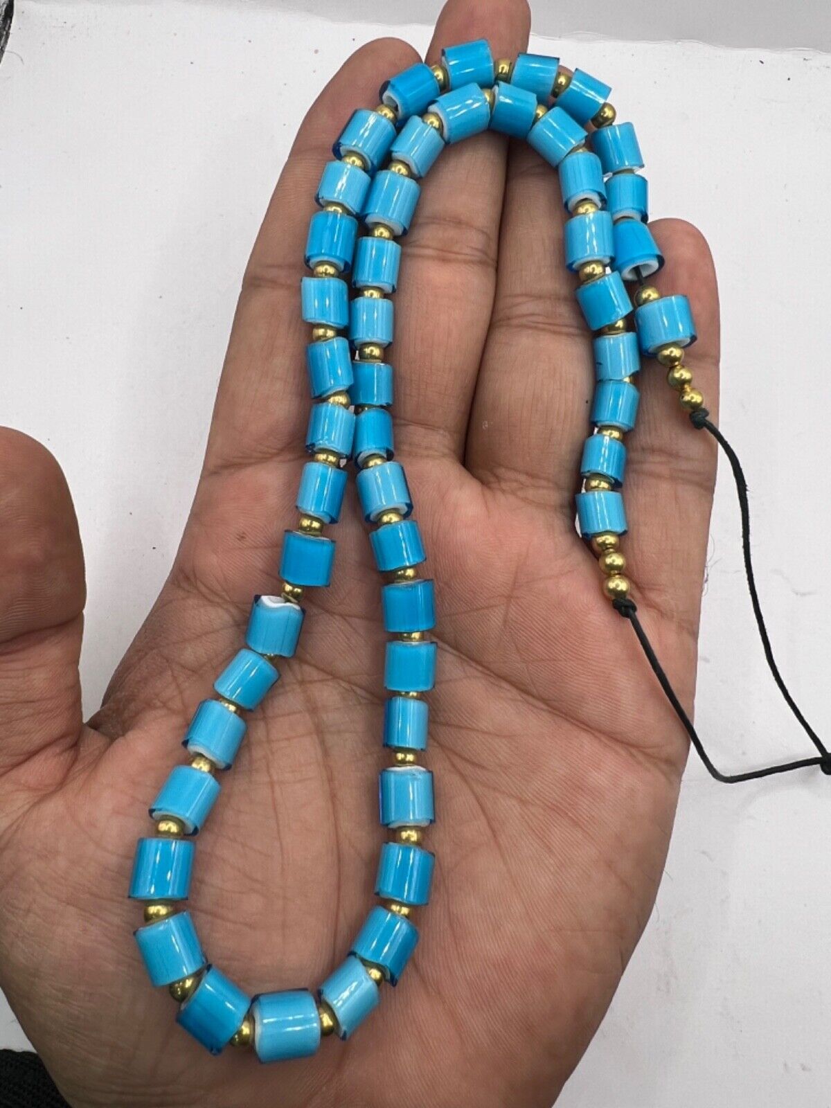Beautiful Old Rare Unique African Glass Beads Outstanding Blue Color Strand