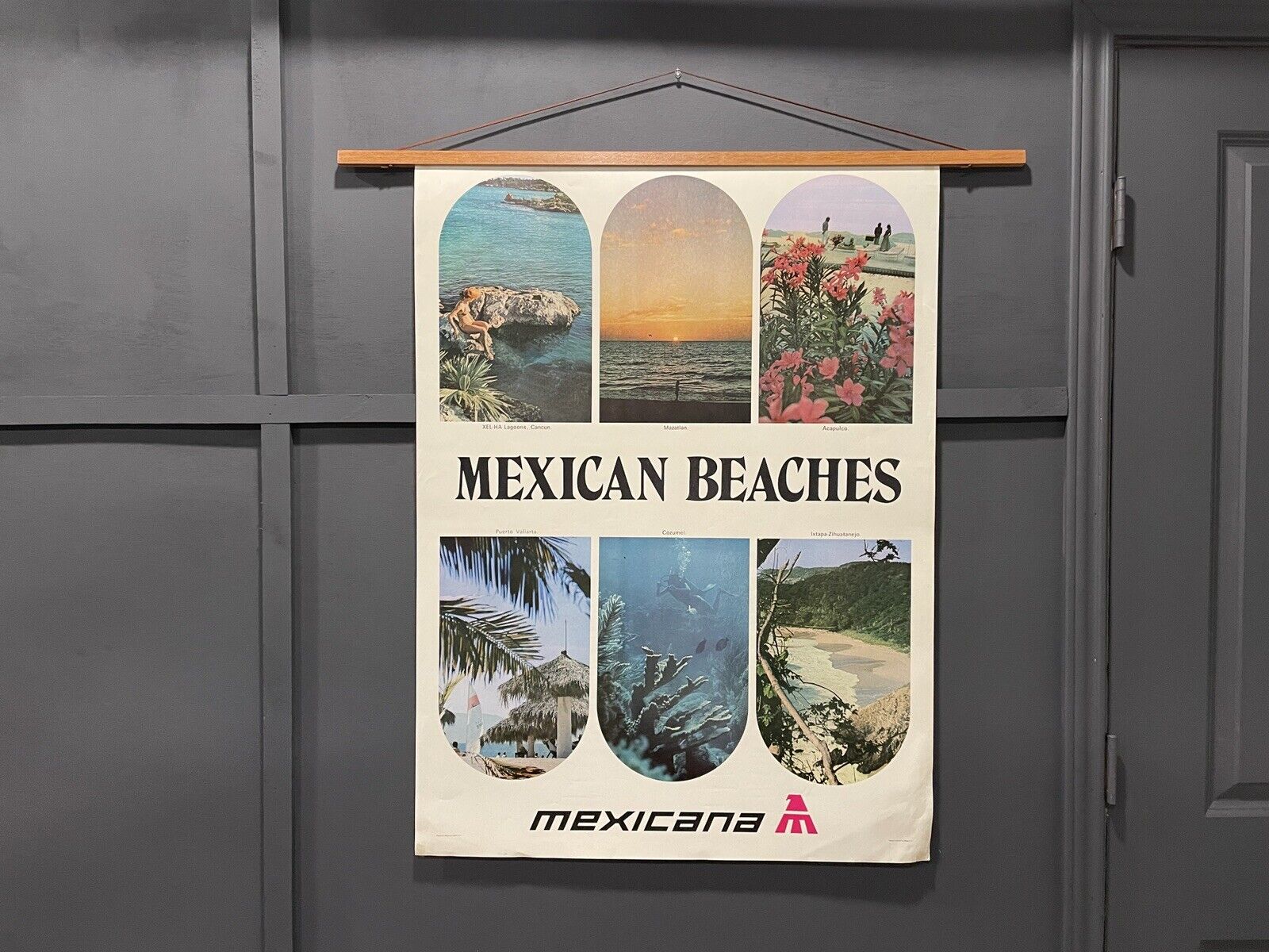 MEXICANA AIRLINES Mexican Beaches 1970s Vintage Travel Poster Art 28x37
