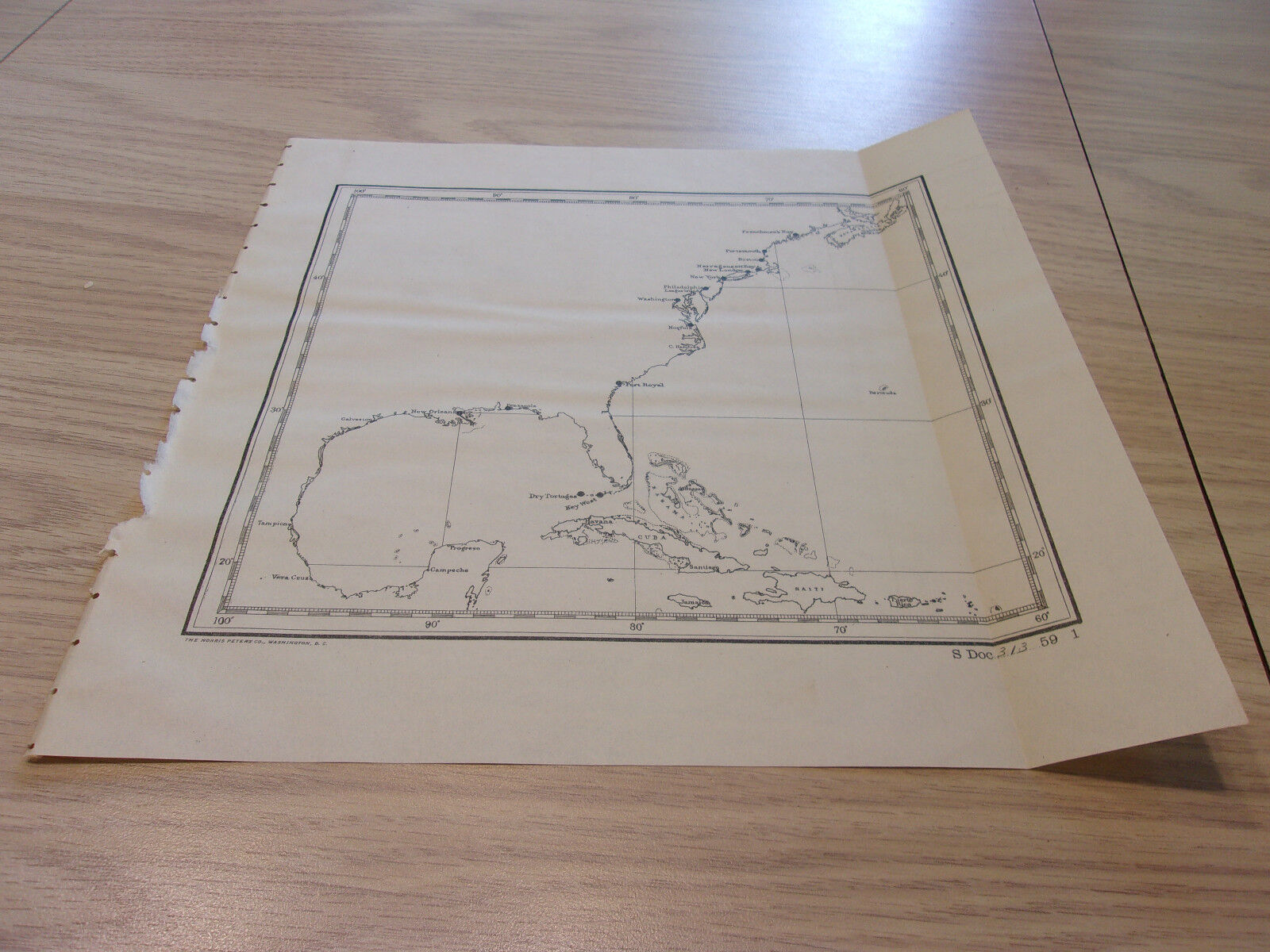 1905 Sketch Map of East Sea Coast U.S. and CUba, Haiti, Puerto Rico
