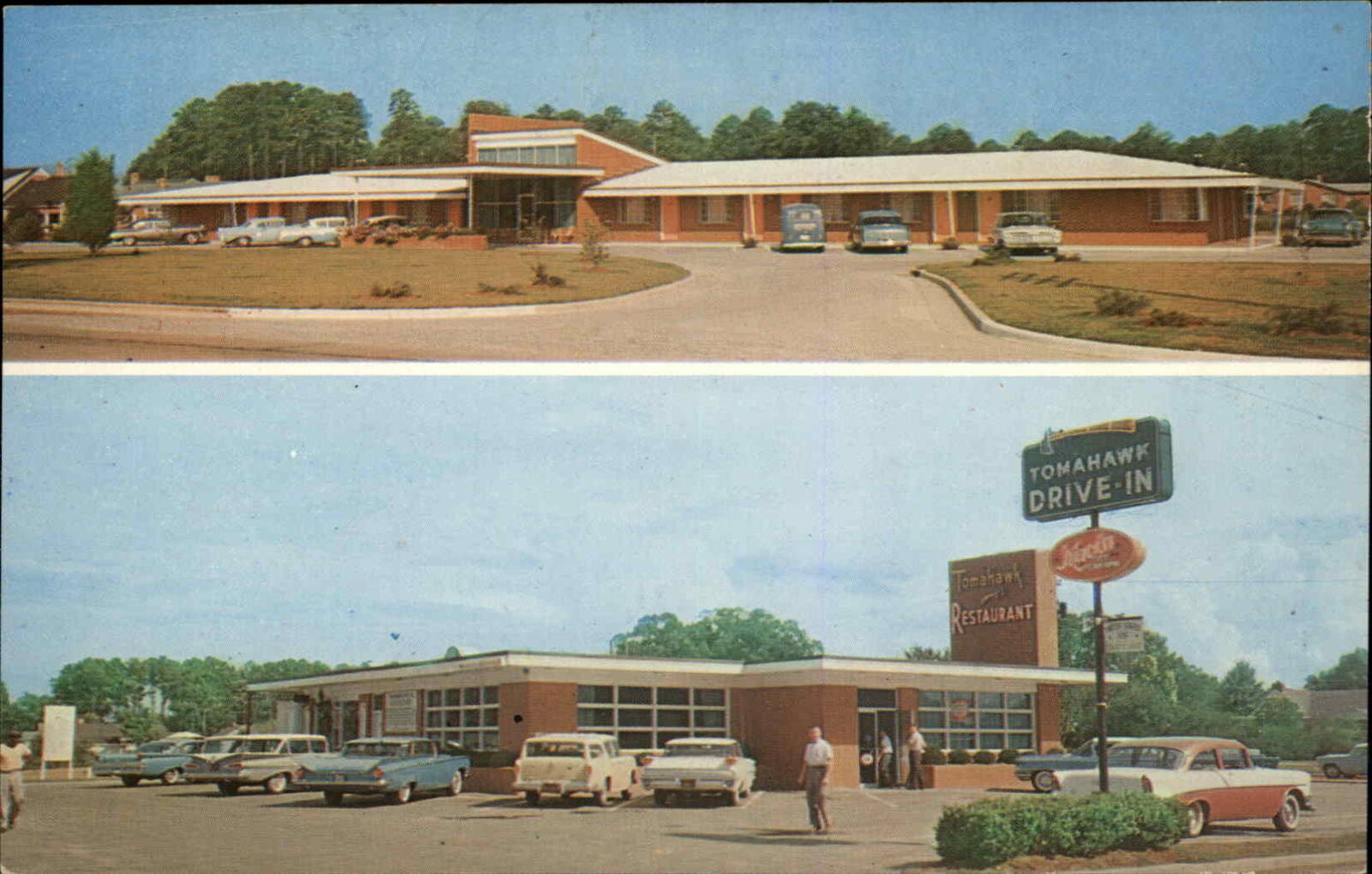 Ahoskie North Carolina NC Tomahawk Motel & Restaurant Cars c1950s-60s Postcard
