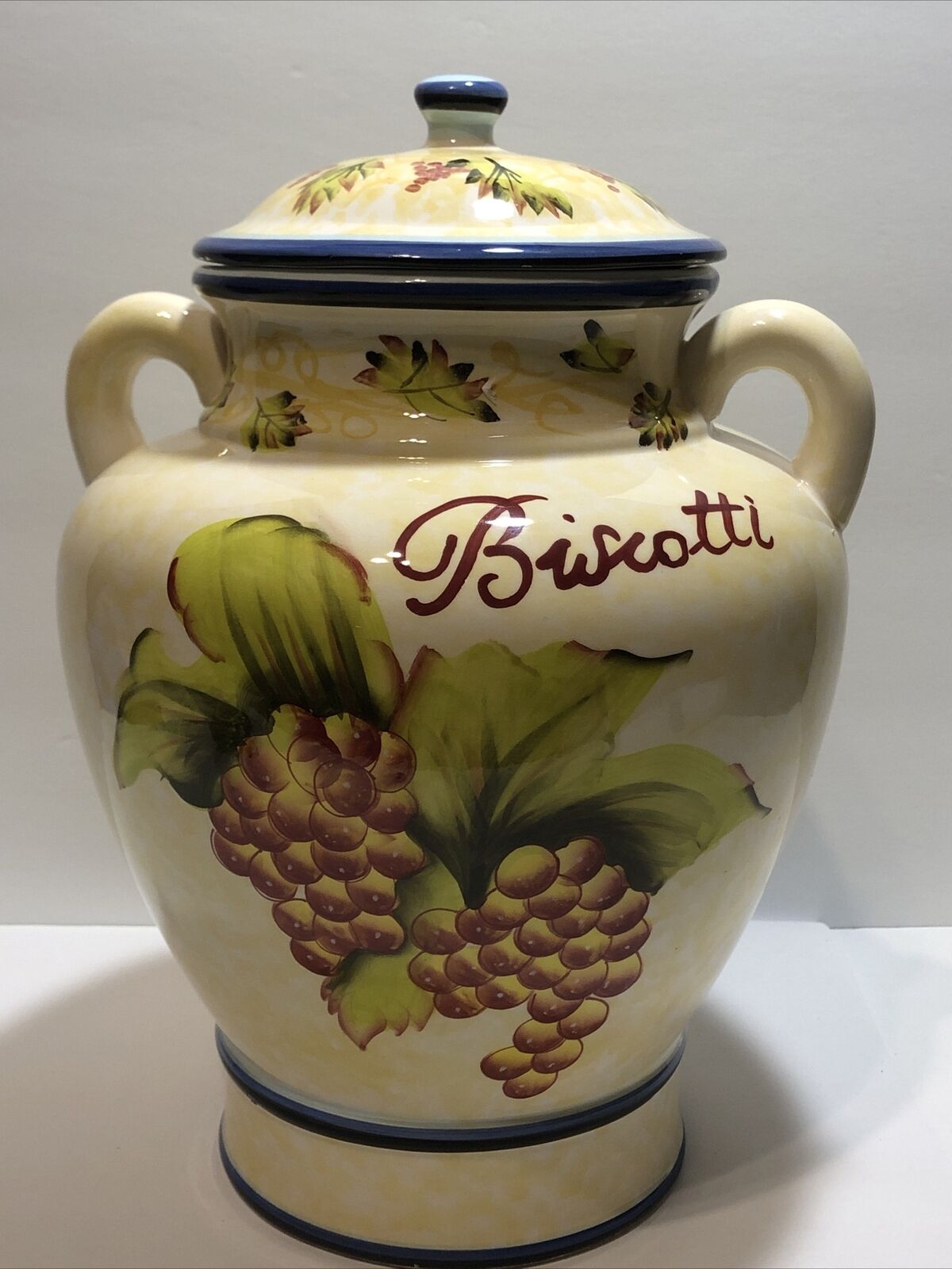 Vintage 11.5” Italian Biscotti Ceramic Cookie Jar hand painted for Nonni’s