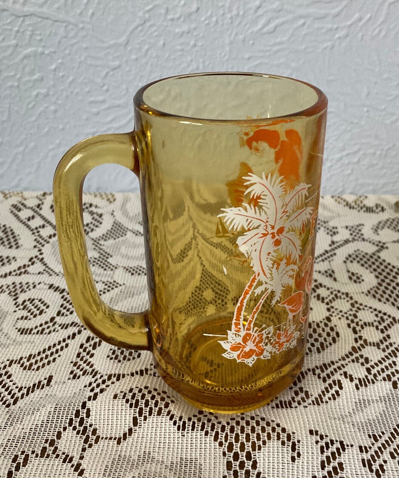 Vintage Florida Souvenir Glass Mug ~ Amber ~ 5.5\