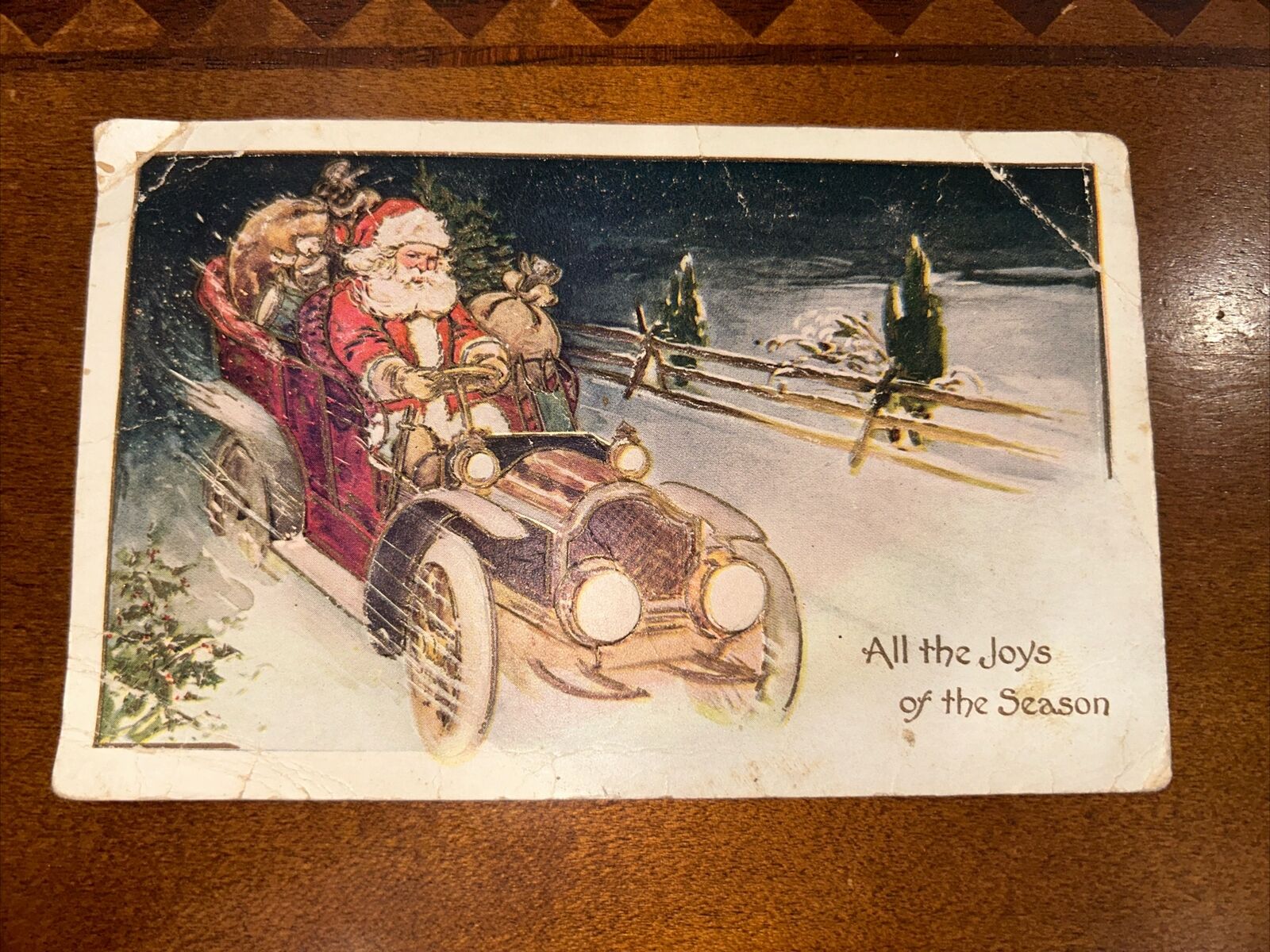 1906 CHRISTMAS POSTCARD Santa Driving Sack Full Of Candy And Toys