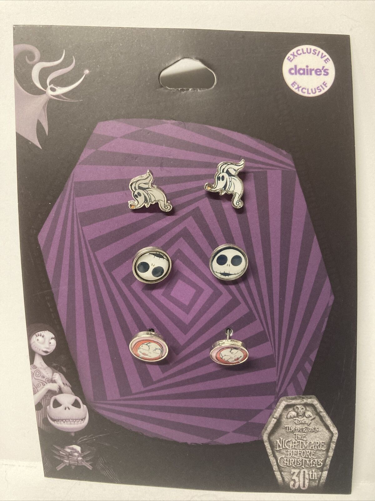 NEW Claire’s Exclusive 30 Year Nightmare Before Christmas Jack Sally 3 Earrings