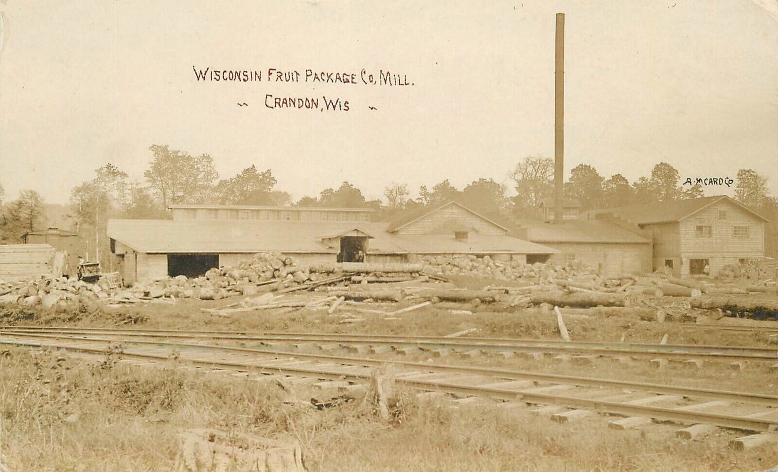 Postcard Wisconsin Crandon Fruit Package mill logging Lumber Sawmill 23-3685