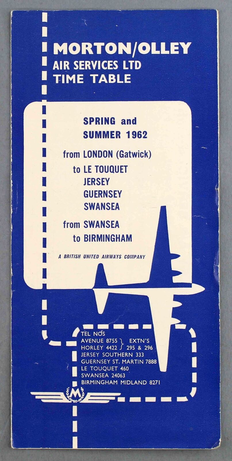MORTON / OLLEY AIR SERVICES AIRLINE TIMETABLE SPRING & SUMMER 1962 BUA