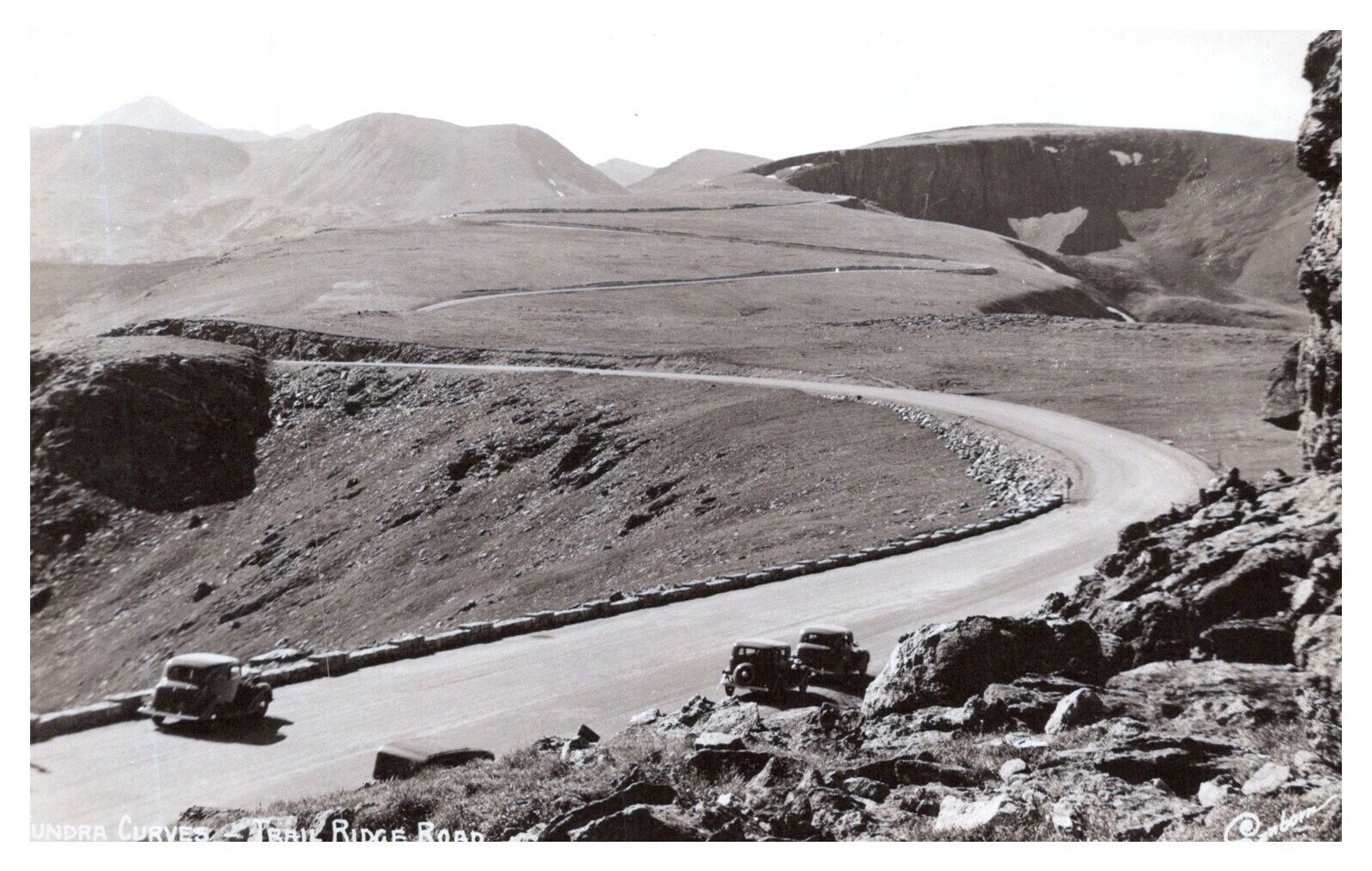 CO Tundra Curves Trail Ridge Road Rocky Mountain National Park 1930's Car RPPC