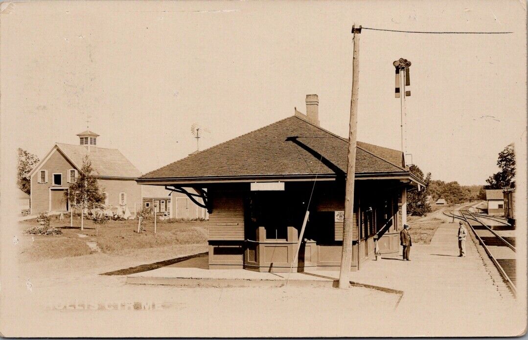 RAILROAD Station, Depot, HOLLIS CENTER, Maine Real Photo Postcard