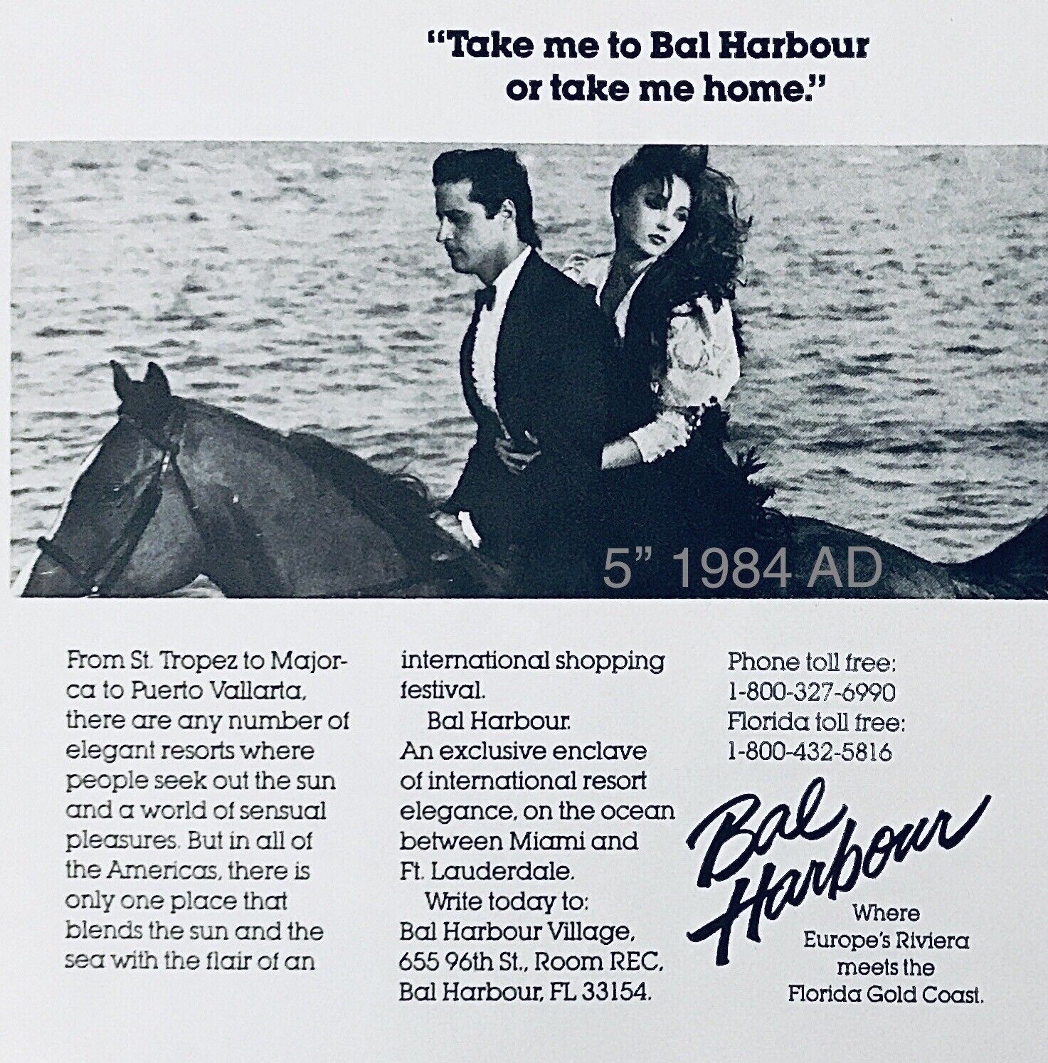1984 Bal Harbor Village Florida Take Me There Or Take Me Home PRINT AD 5” Vtg