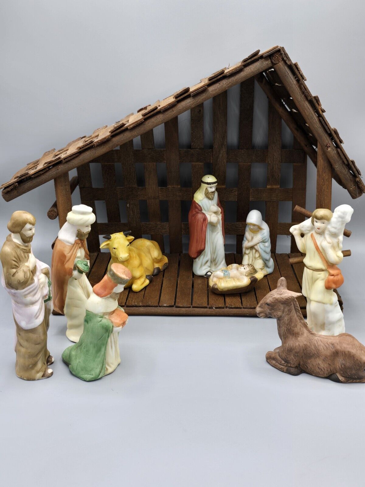 Vintage R.O.C Porcelain Nativity Scene Hand Painted  Christmas Decor 10 Pieces