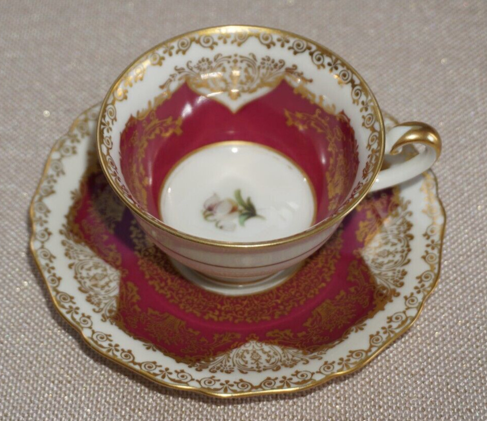 Hutschenreuther Hohenberg Demitasse Tea cup and Saucer Germany Burgundy Gold