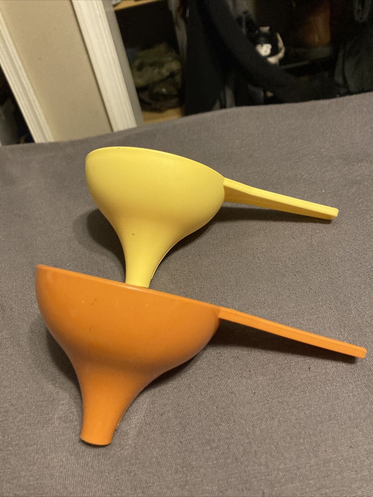 Lot of 2 Vintage Tupperware Funnels Orange And Yellow 1227-5 1227-A-5