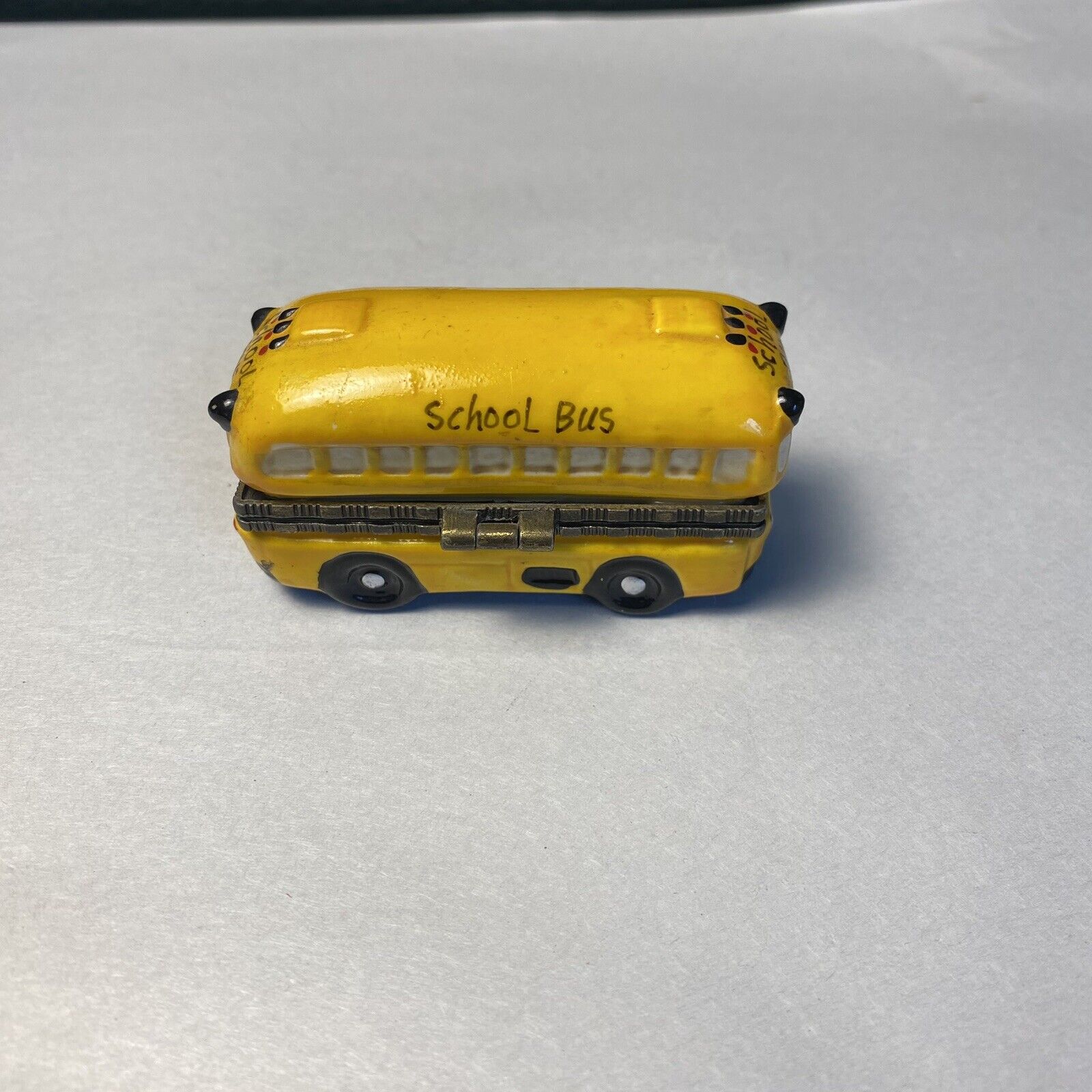 Vintage Hinged Trinket Box Nomoges Yellow School Bus Good Condition