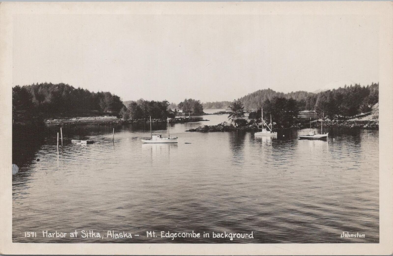 RPPC Postcard Harbor at Sitka Alaska Mt Edgecombe in Background 