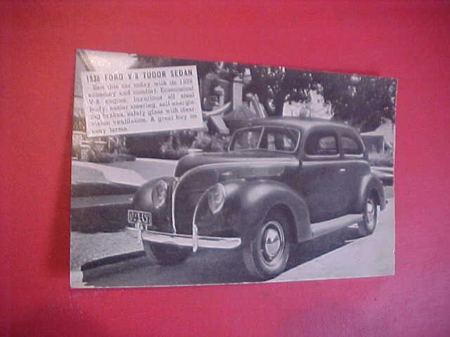 NOS OEM Postcard 1938 38 Ford V-8 Tuder Sedan HARBIDGE MOTOR KEOSAUQUA IOWA IA