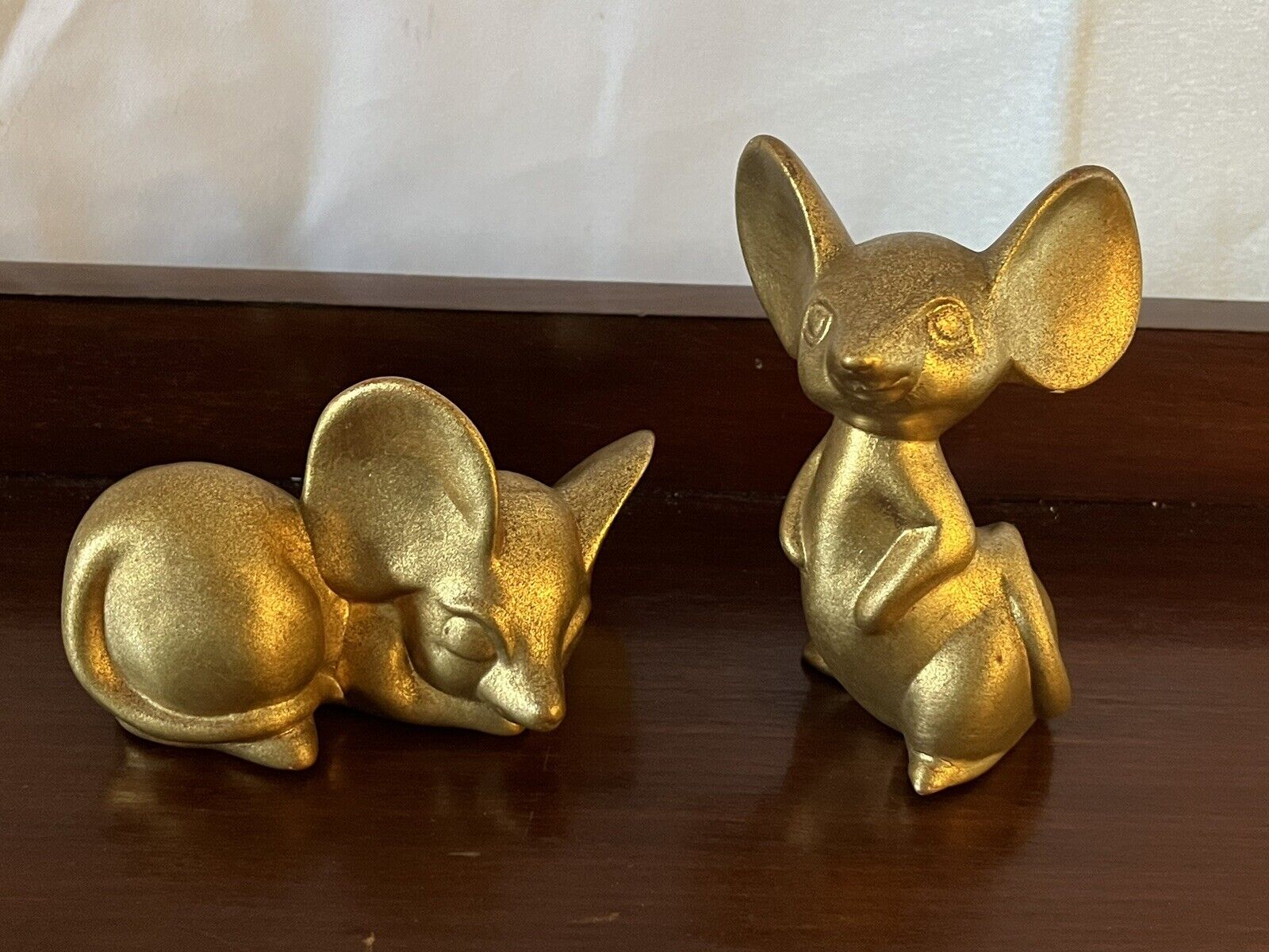 Vintage Mice Painted Pottery Gold Set Of 2