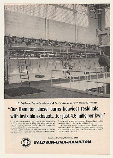 1955 Decatur IN Electric Power Plant BLH Engine Ad