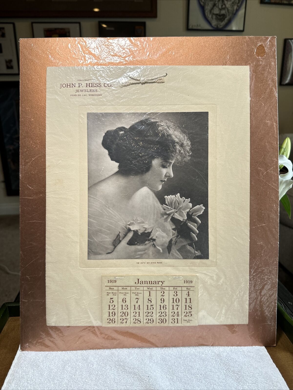 Antique 1919 Advertising Calendar Lithographic John P. Hess JEWELERS Complete