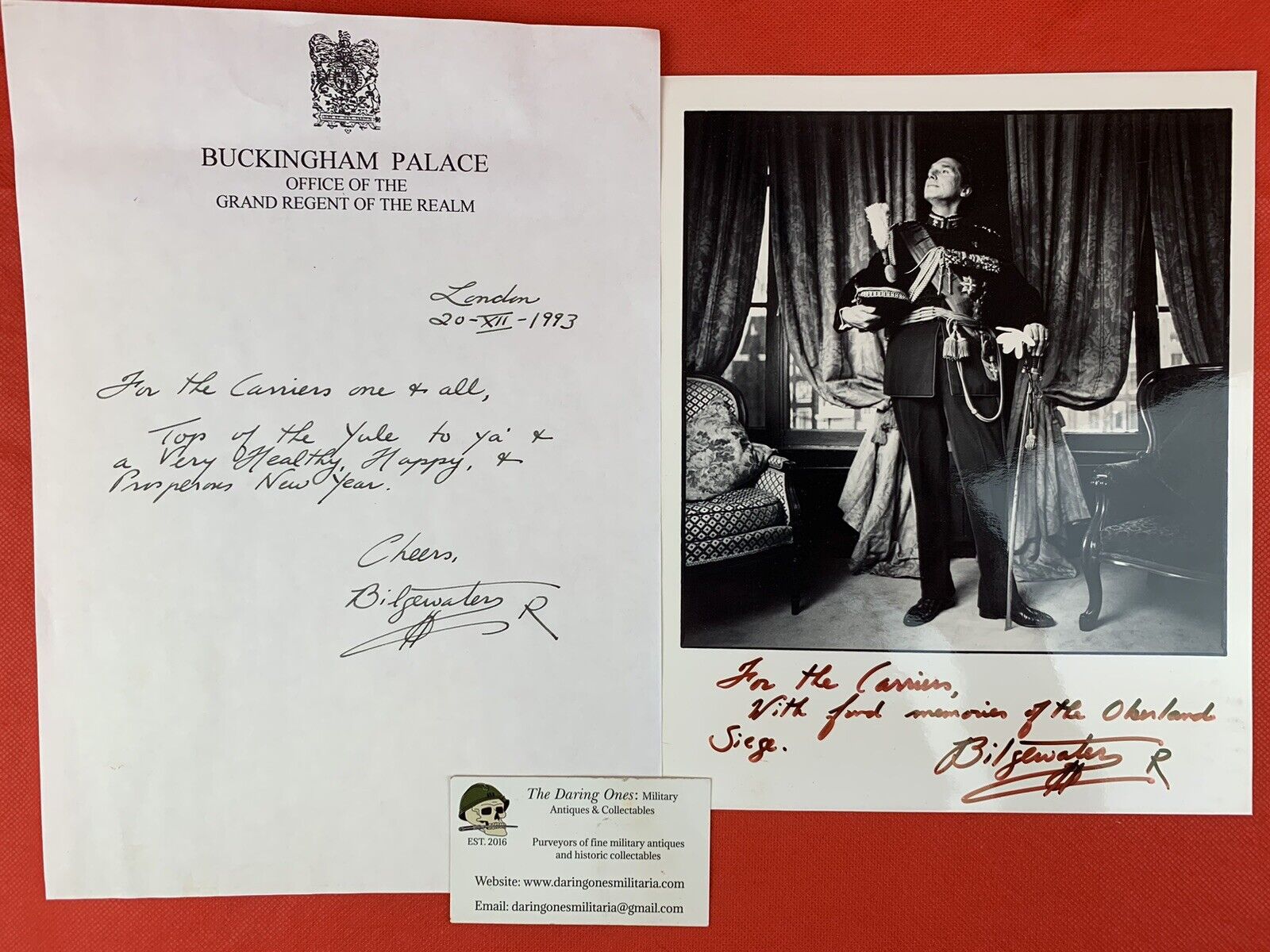 Vintage Buckingham Palace Signed & Dedicated Photo Bilgewater R. Gag Gift