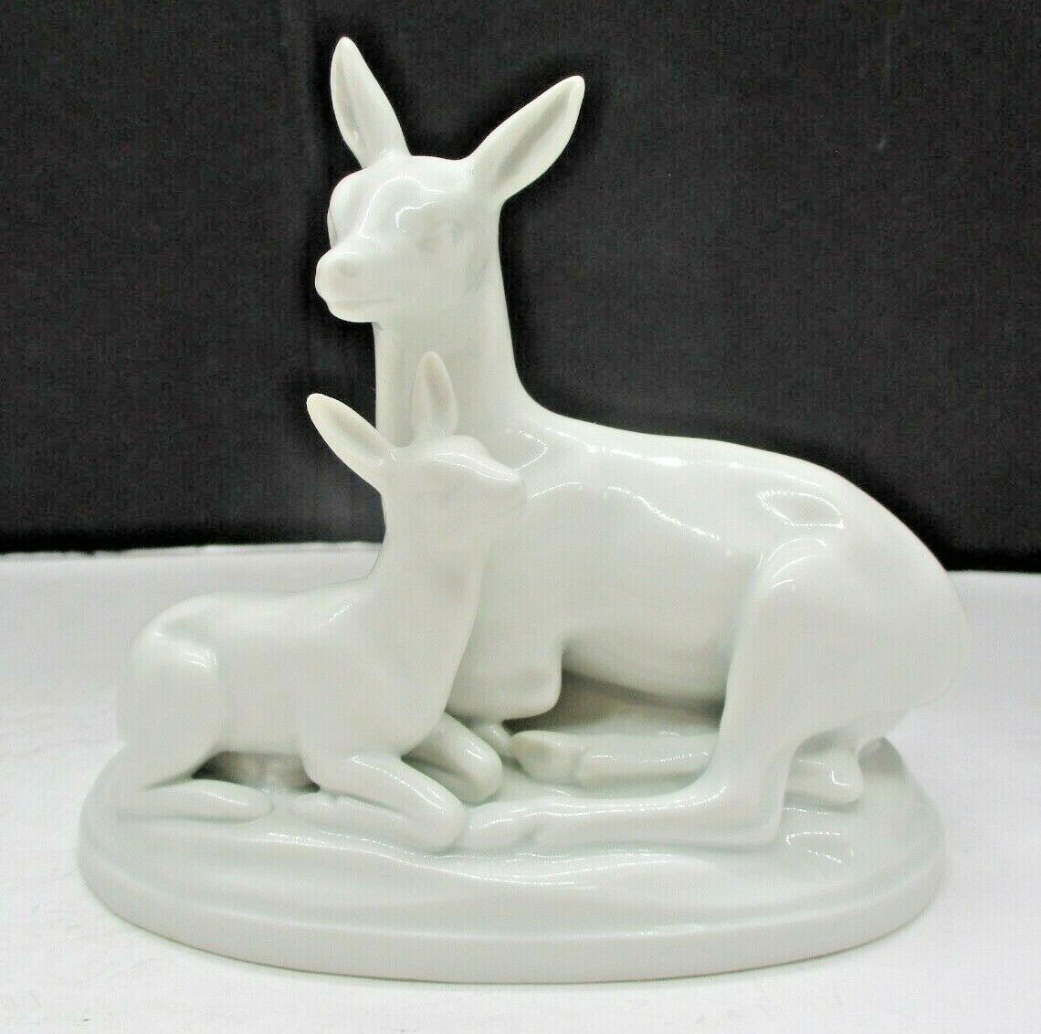 Volz Edenkoben Vintage White Porcelain Deer and Fawn