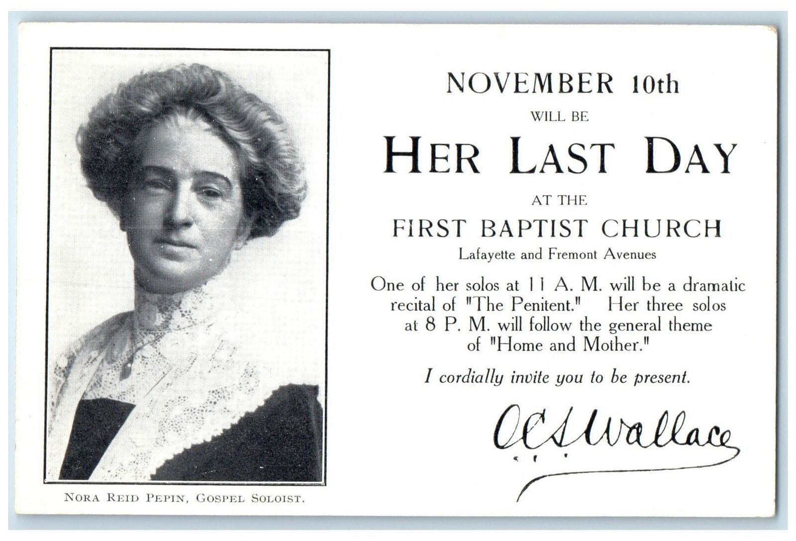 c1940's Nora Reid Pepin Gospel Soloist Baltimore Maryland MD Unposted Postcard