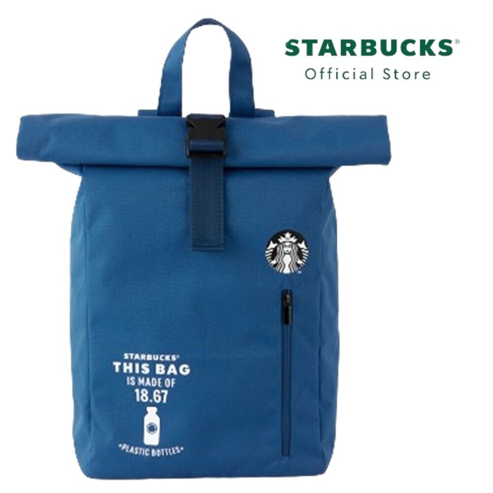 Starbucks Blue Backpack Gift Recycled Cloth Bag Made from Plastic Water Bottles