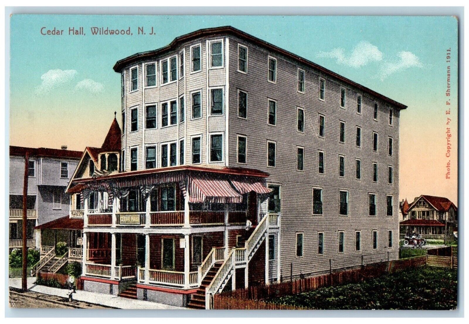 c1910 Exterior View Cedar Hall Building Wildwood New Jersey NJ Vintage Postcard