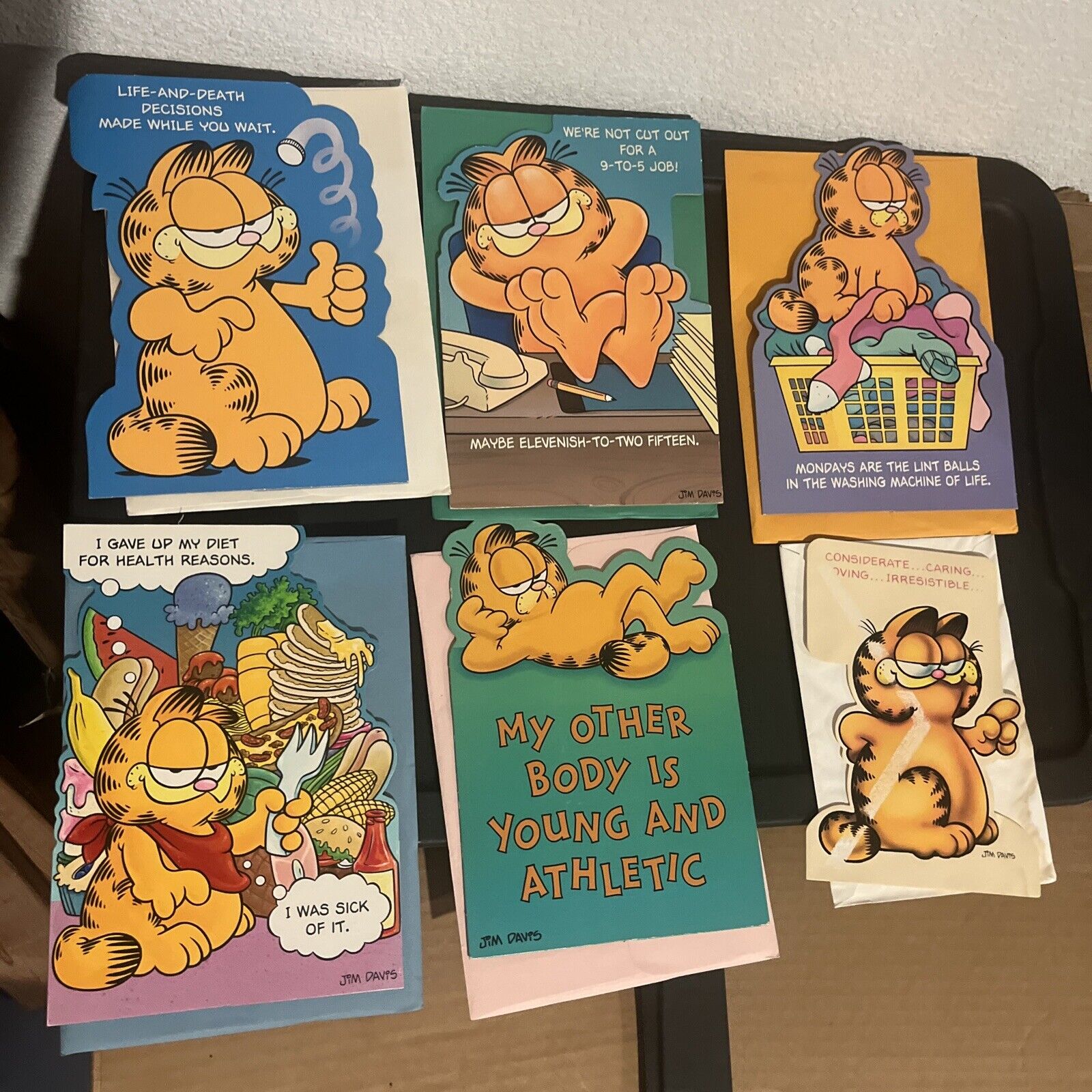 Lot Of 6 Garfield Prop-Up Desktop Greeting Cards With Envelopes Vintage Rare