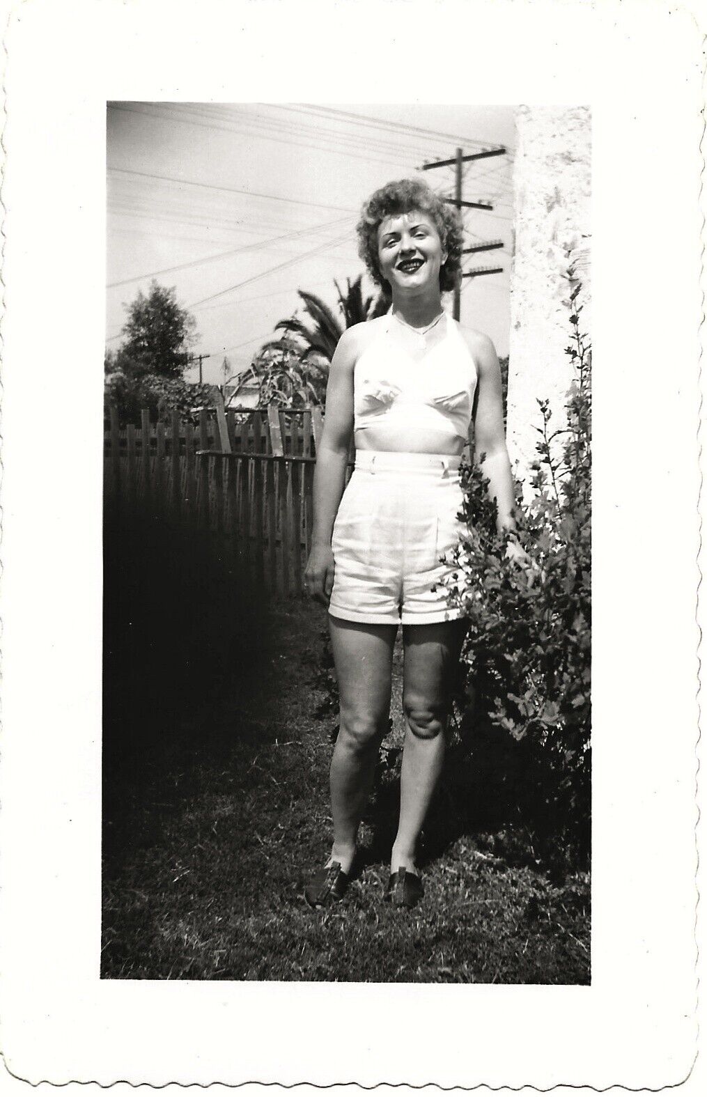 Vintage Old 1940s Photo of Pretty Blonde Girl Woman Wearing Halter Top & Shorts