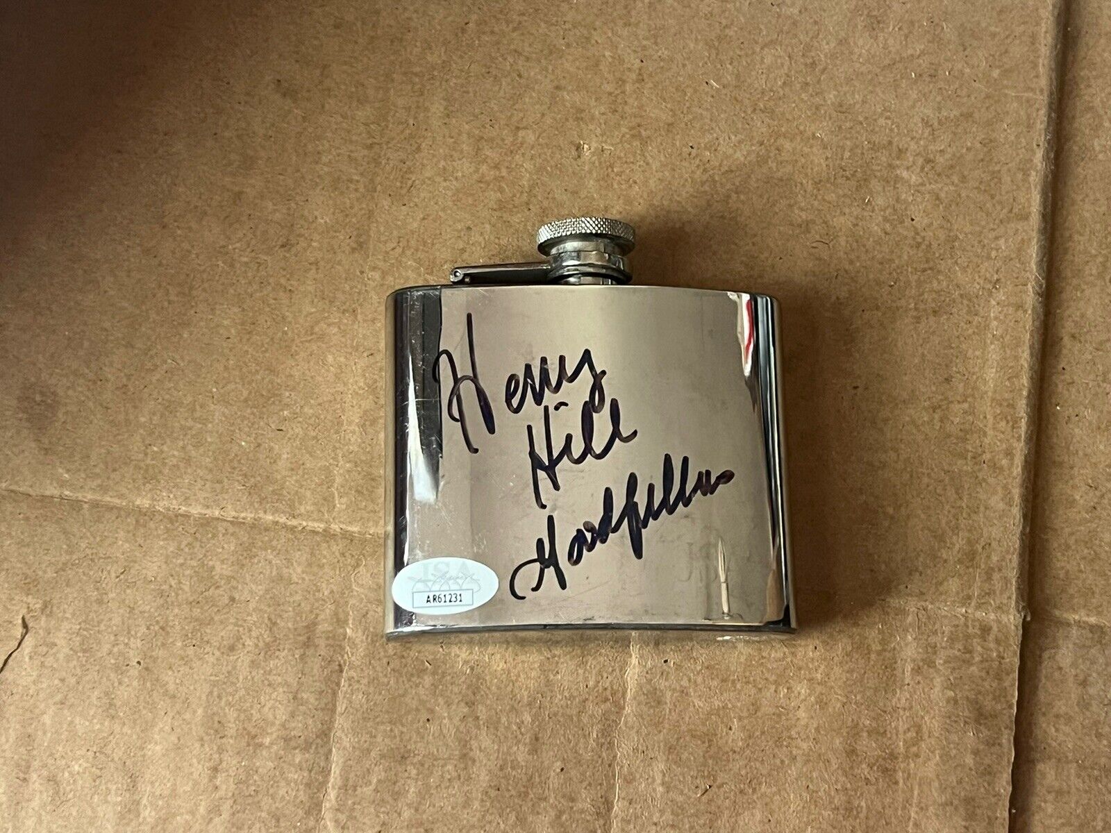 HENRY HILL GOODFELLA MOBSTER AUTOGRAPHED STAINLESS STEEL WHISKEY FLASK w/JSA