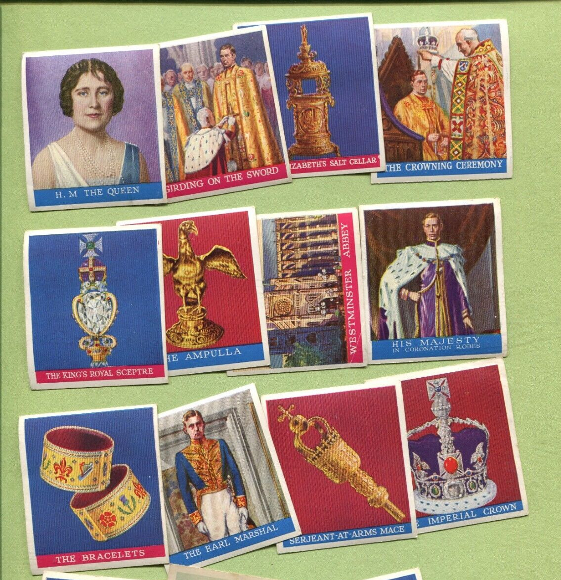 1937 GODFREY PHILLIPS CIGARETTES CORONATION OF THEIR MAJESTIES 14 MIXED CARDS