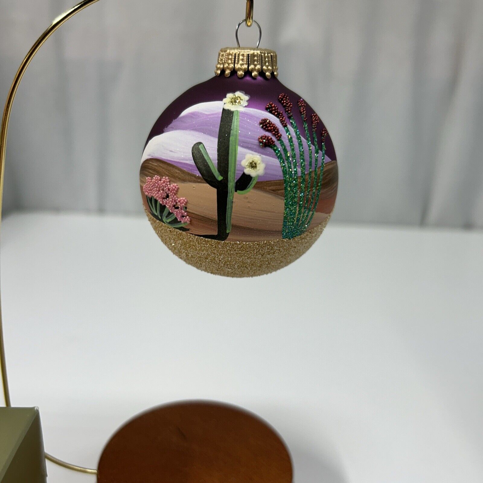 Southwest Ornament By Brenda J Schodt Hand Painted Glass Saguaro In Bloom