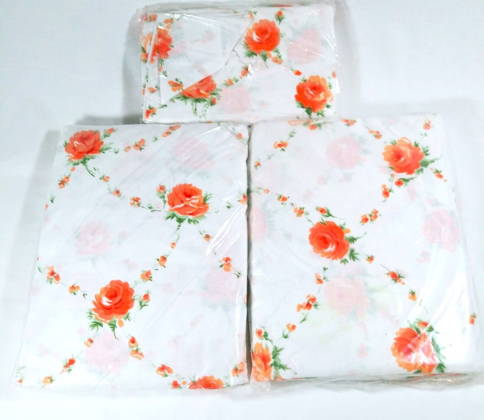 Sheet Set VTG Rose Bower Perma prest Muslin Full Fitted/Flat 2 Std Pillow Cases