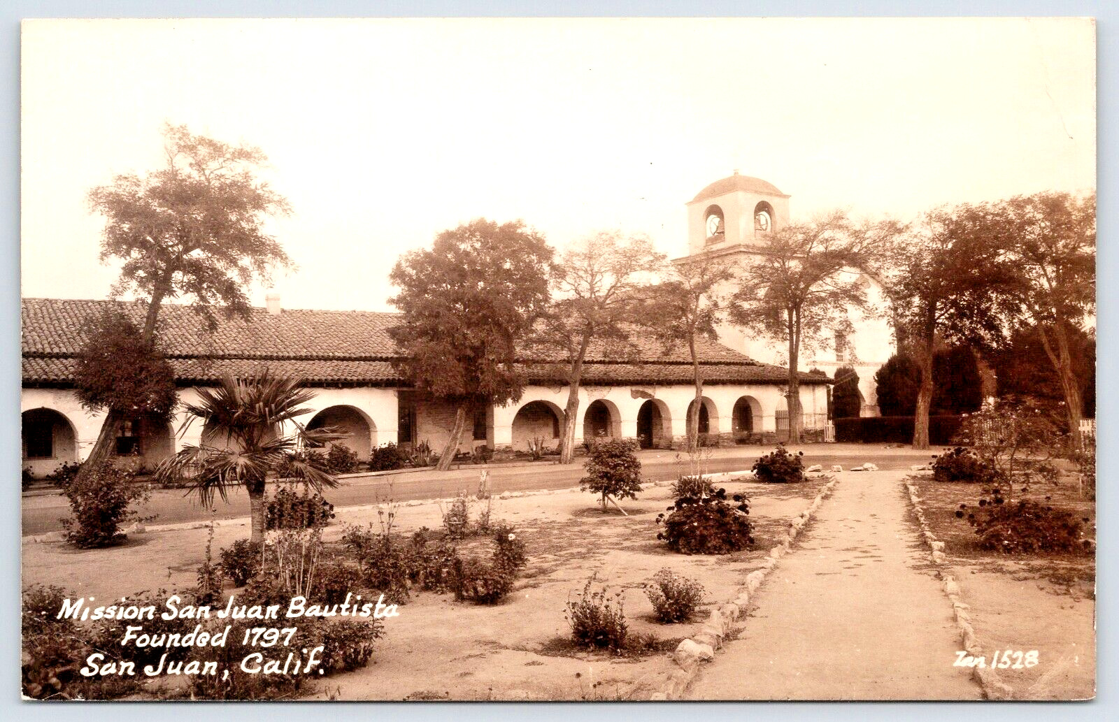 Postcard RPPC, Mission San Juan Bautista Founded 1797, San Juan, CA Unposted
