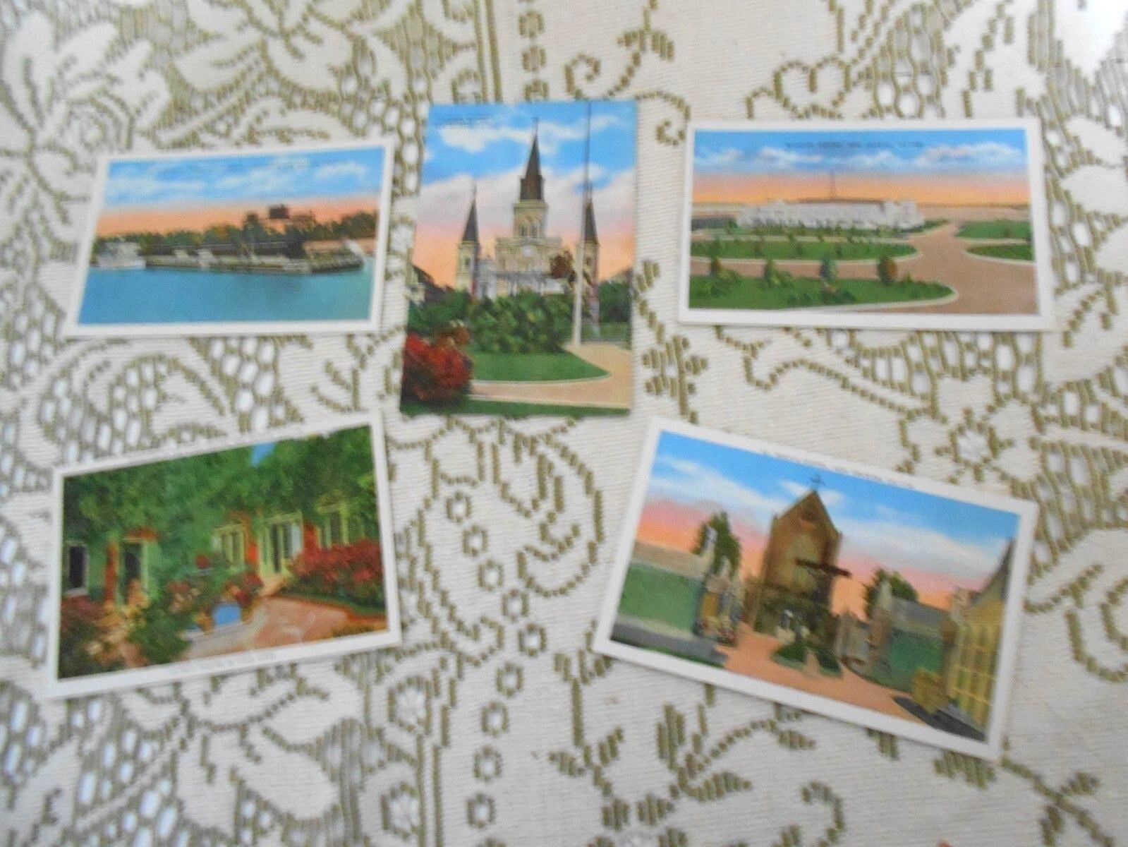 Five 1934  Hand Colored New Orleans Postcards