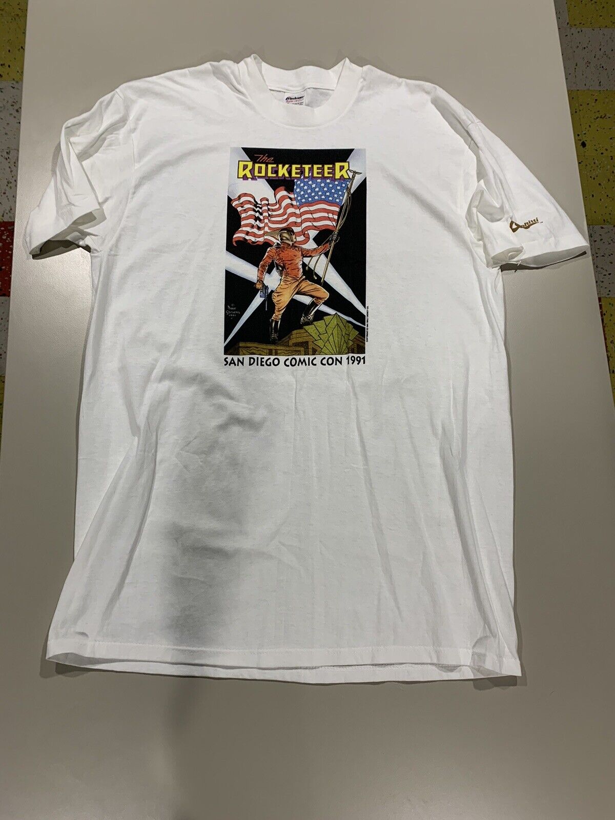 Vtg White Stedman San Diego Comic Con 1991 T-Shirt The Rocketeer Dave Stevens XL